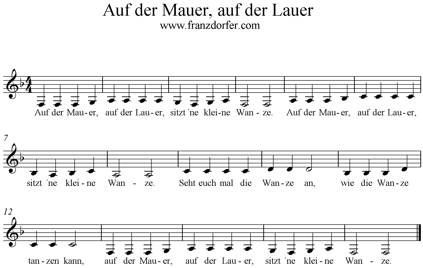 Klarinette Anfänger F-Dur, Auf der Mauer